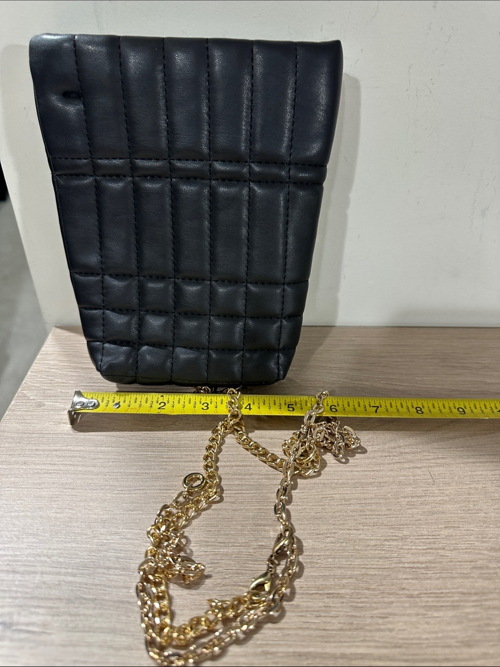 Black Quilted Crossbody Bag with Gold Chain